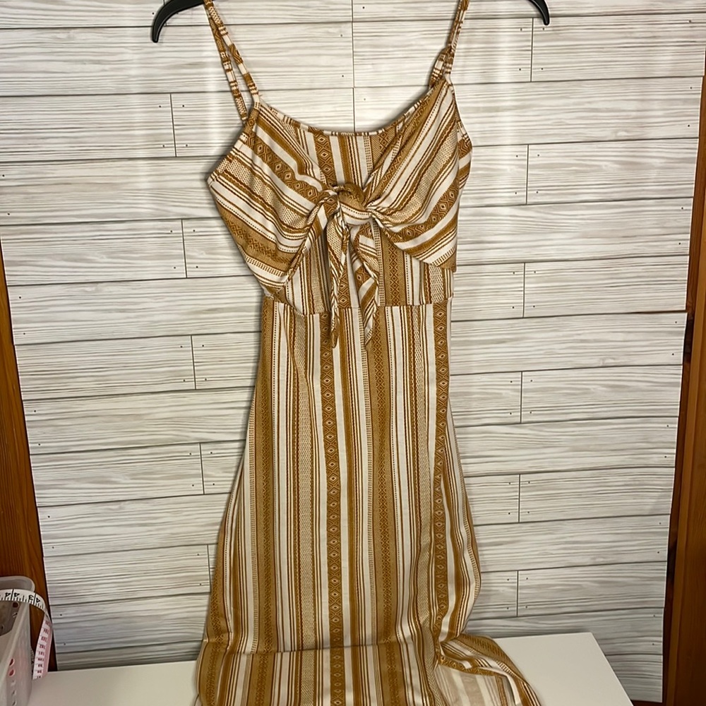 Derek Heart Brown and White Striped Maxi Dress